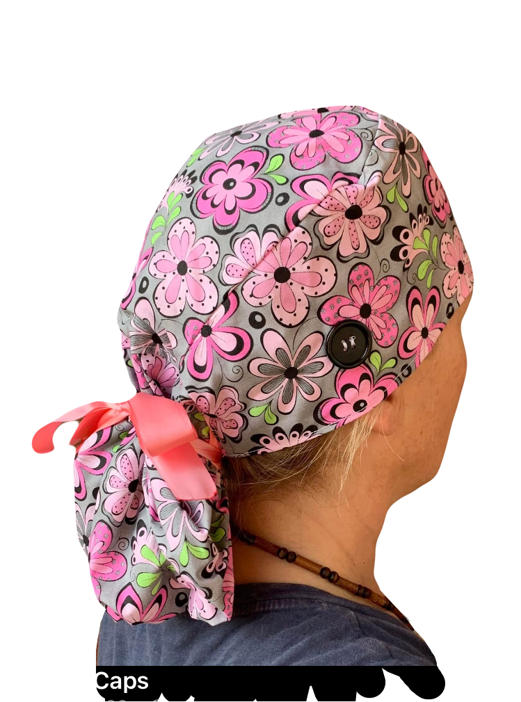 Pink Flowers Scrub Cap