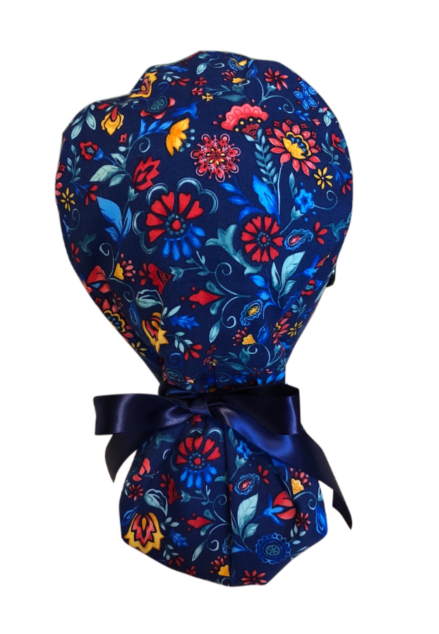 Flowers Navy Red Scrub Cap