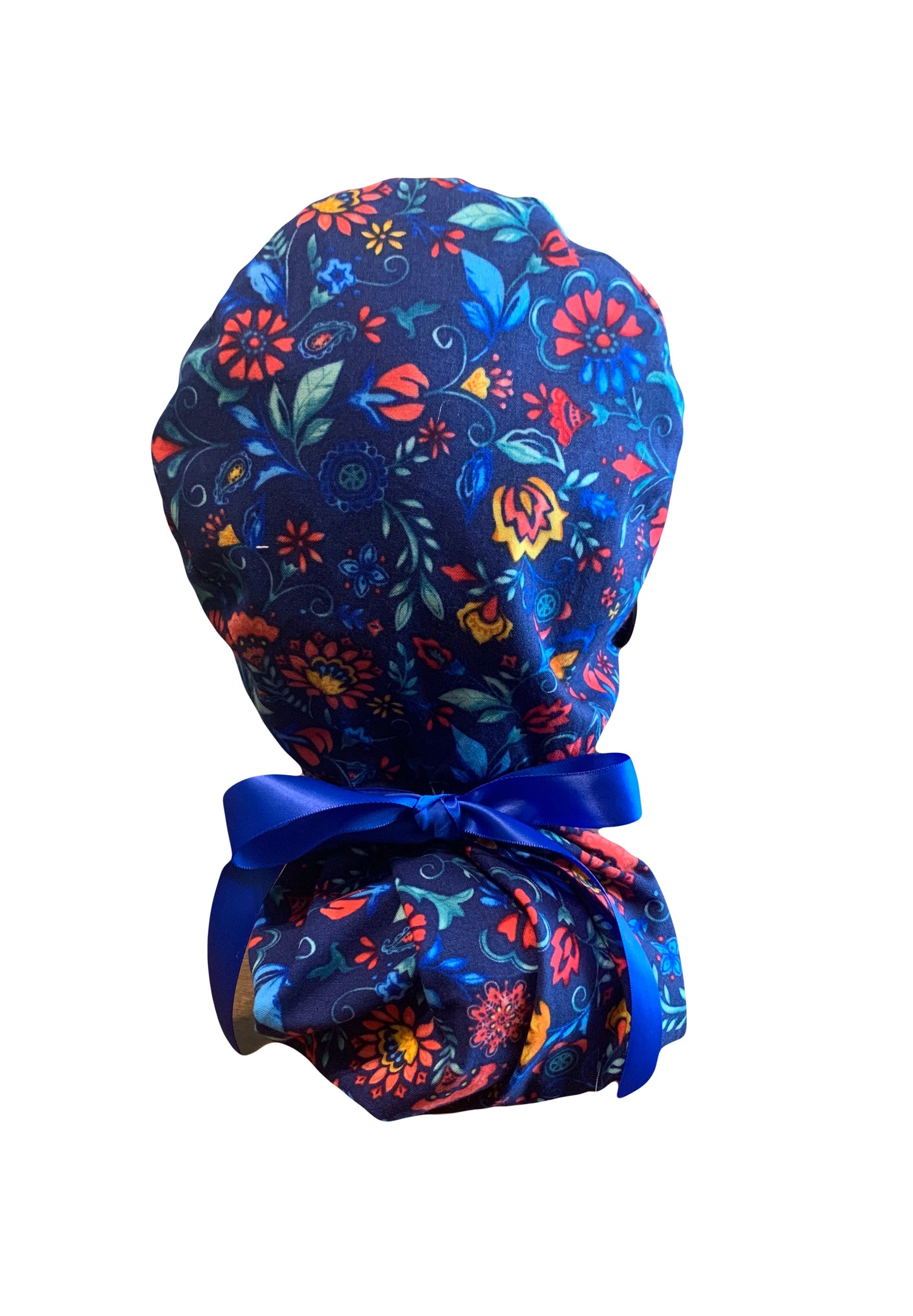 Flowers Navy Red Scrub Cap