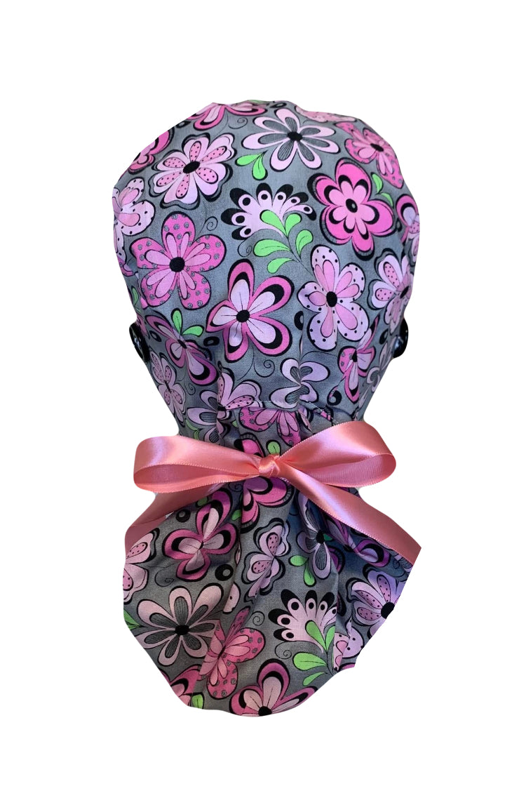 Pink Flowers Scrub Cap
