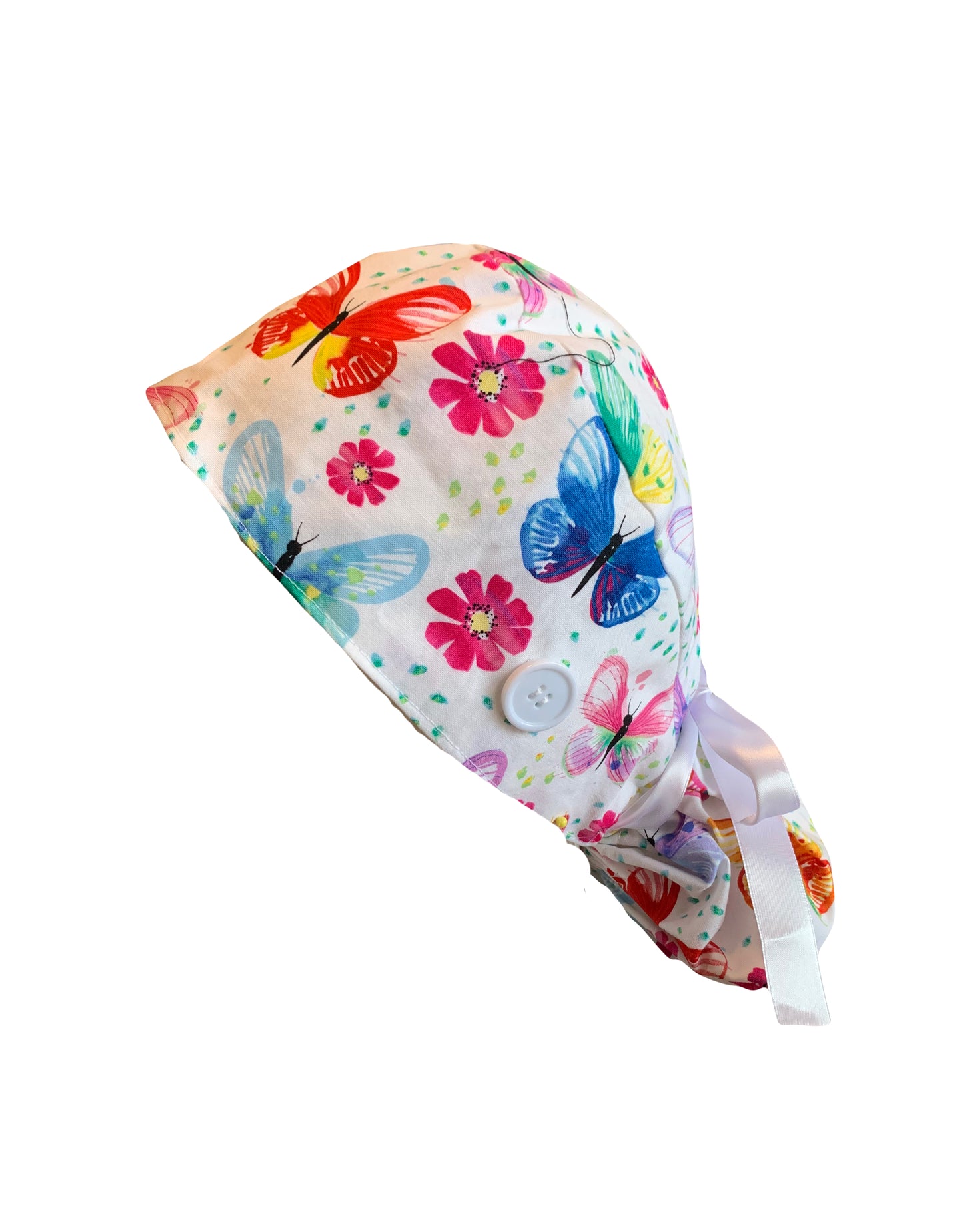White Butterflies Scrub Cap