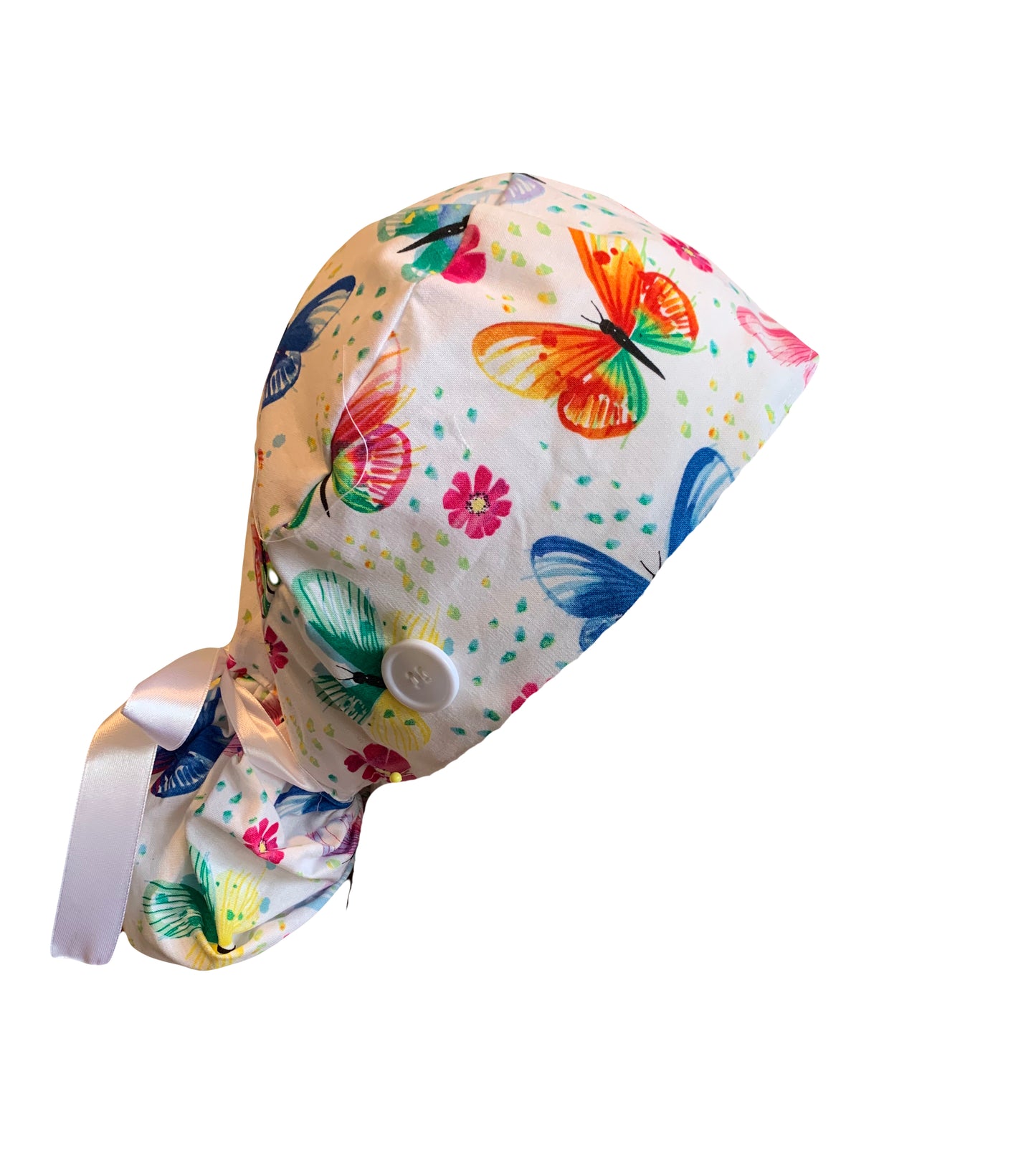 White Butterflies Scrub Cap