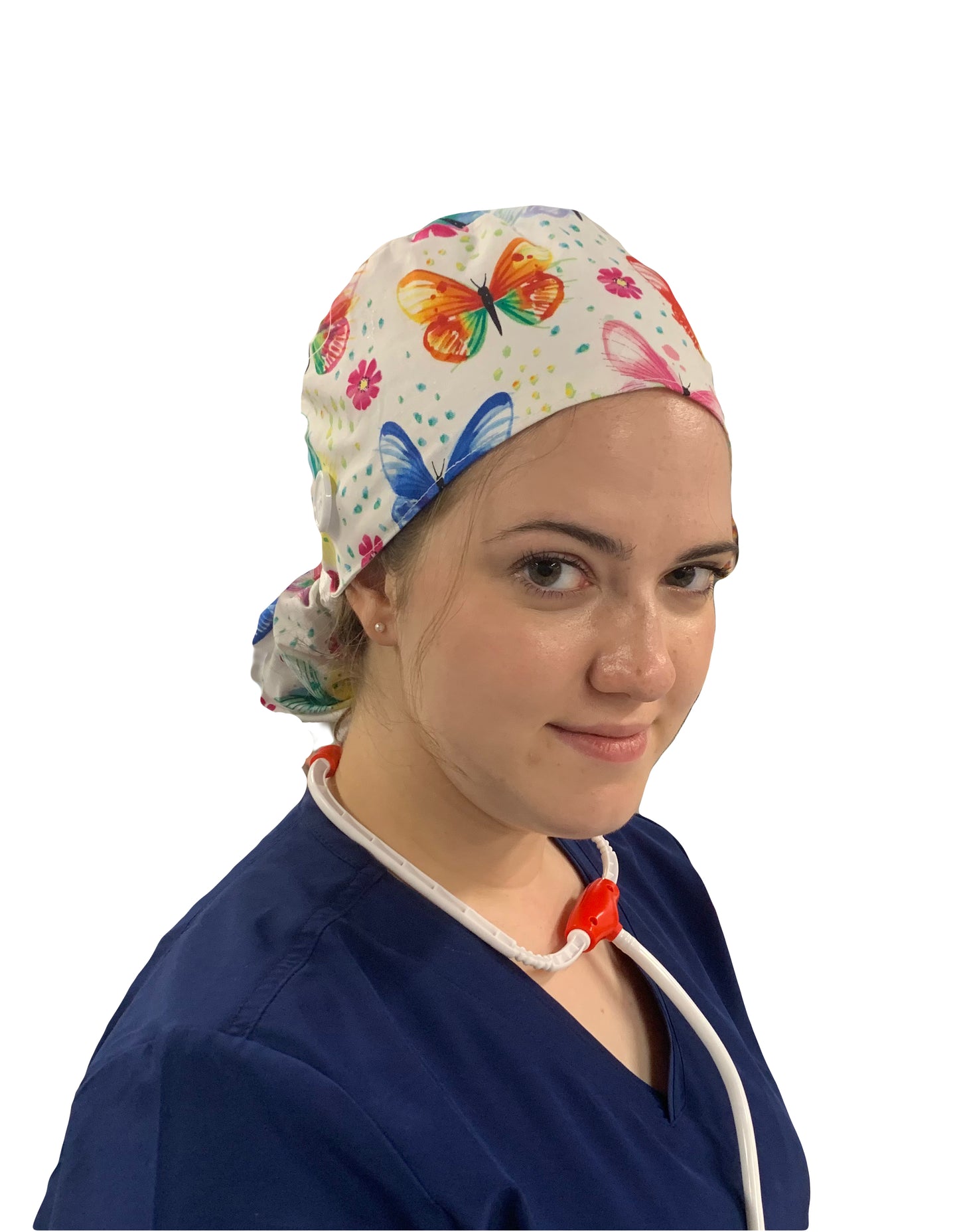White Butterflies Scrub Cap