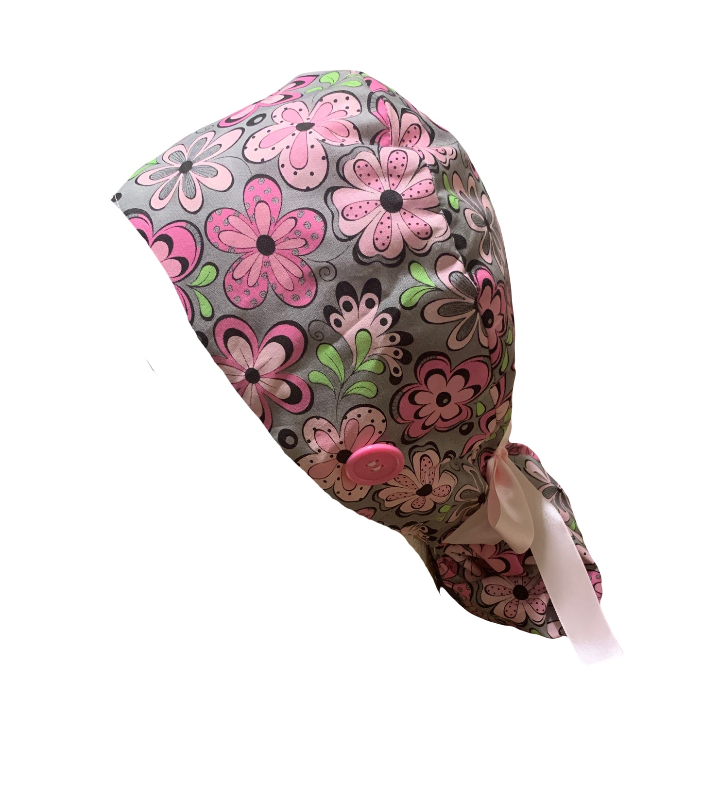 Pink Flowers Scrub Cap