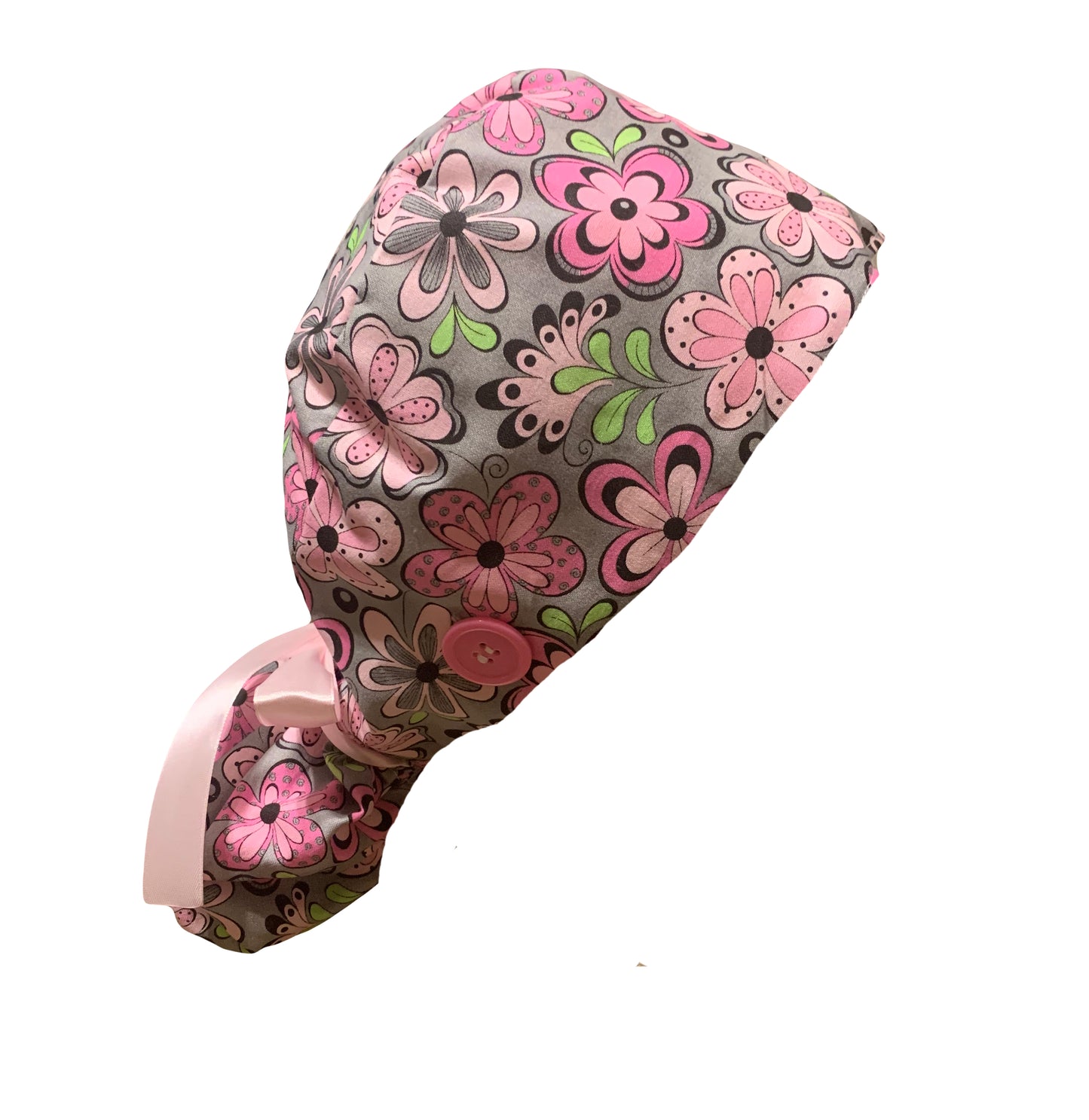 Pink Flowers Scrub Cap