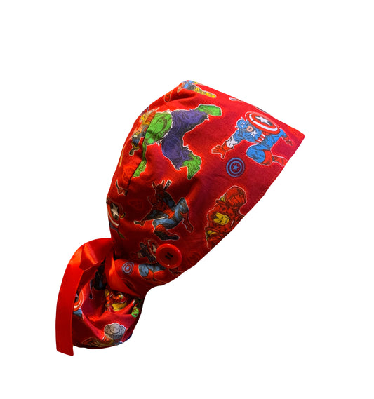Super Heros Red Scrub Cap
