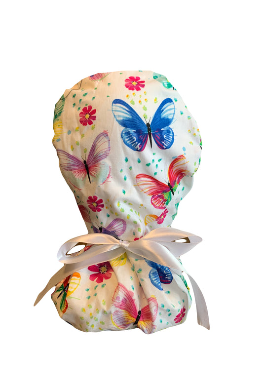 White Butterflies Scrub Cap