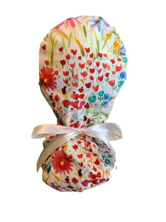 White Flowers Scrub Cap