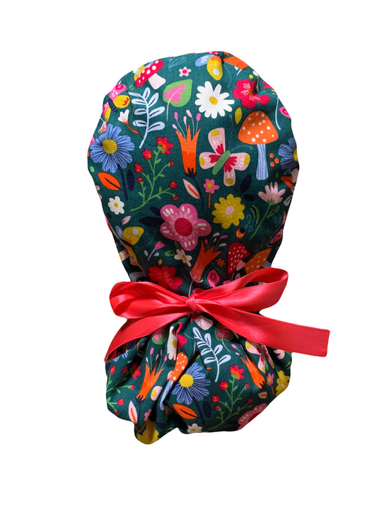 Flowers Green Scrub Cap