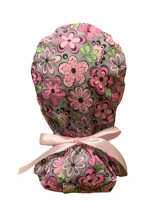 Pink Flowers Scrub Cap