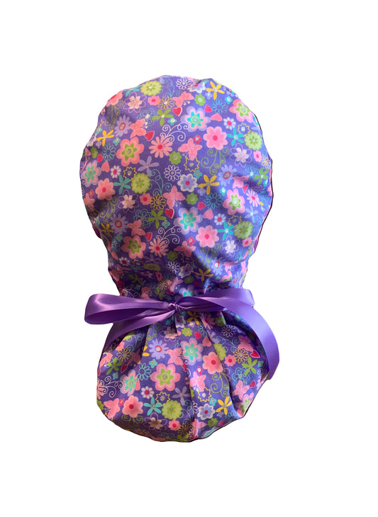 Purple Flowers Scrub Cap